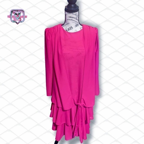 VINTAGE 80s Barbie Hot Pink Chiffon Ruffle Party Dress , Size 8 - Picture 4 of 10
